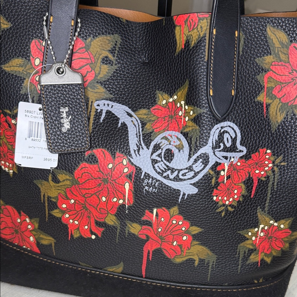 Coach Baseman Gotham Poison Lily Revenge Black and Red Floral Tote- With Dustbag - Picture 5 of 16